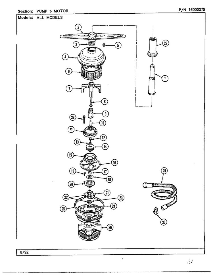 Pump And Motor Diagram and Parts List for DWU7300A  Maytag Dishwasher