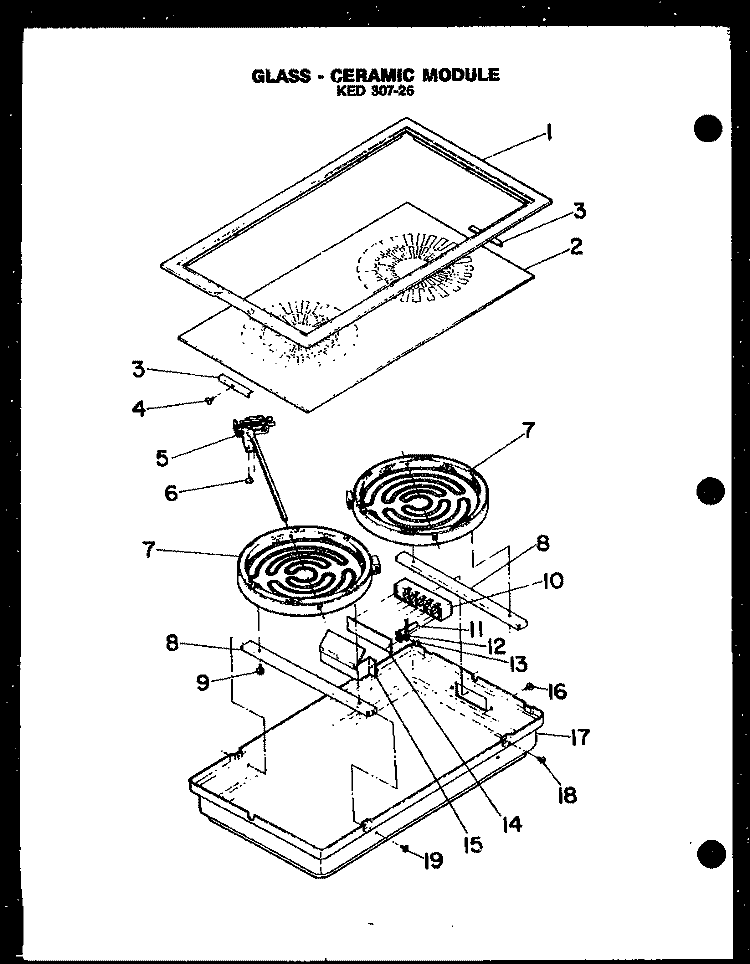 GLASS - CERAMIC MODULE KED 307 - 26 Diagram and Parts List for EDS648  Caloric Cooktop