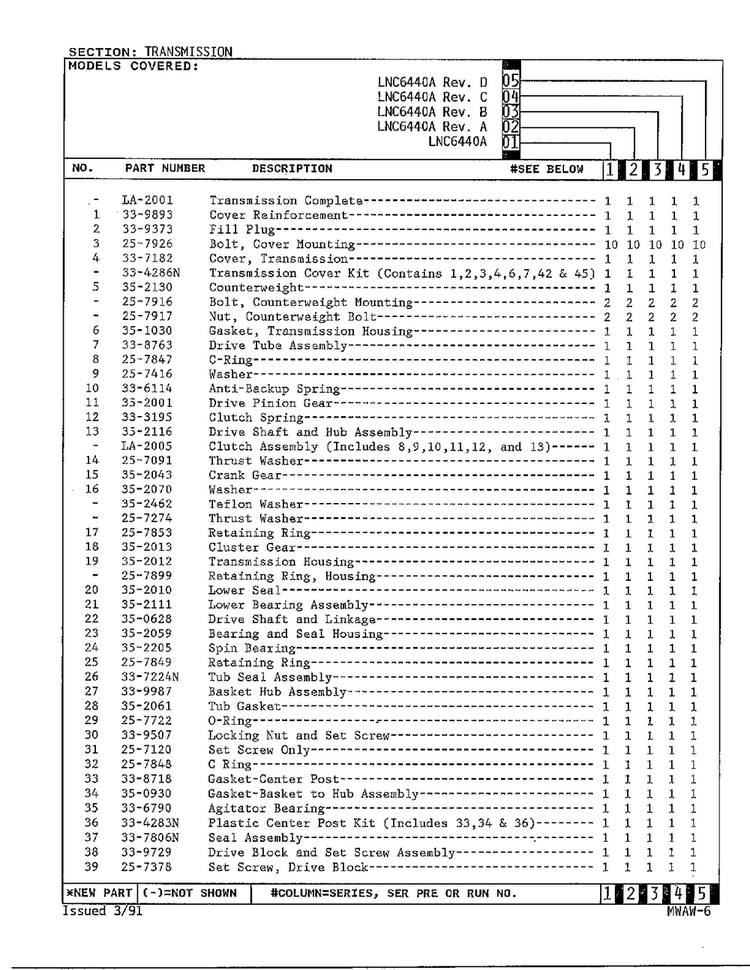Transmission Page 2 Diagram and Parts List for 6440A REV J Norge Washer
