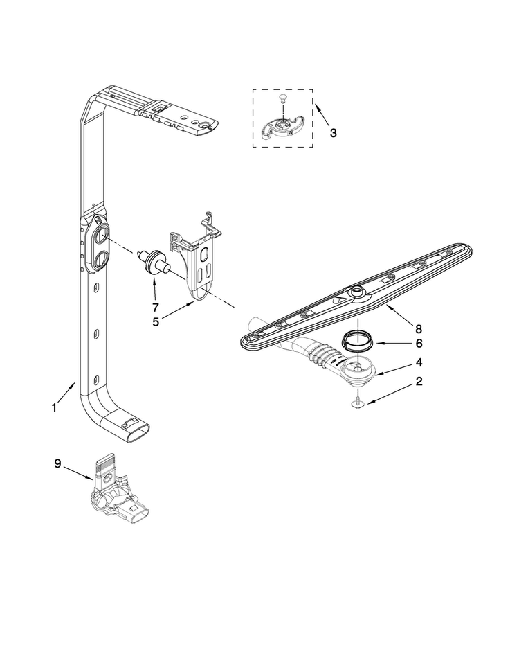Upper Wash And Rinse Parts Diagram and Parts List for MDB8859AWB0  Maytag Dishwasher