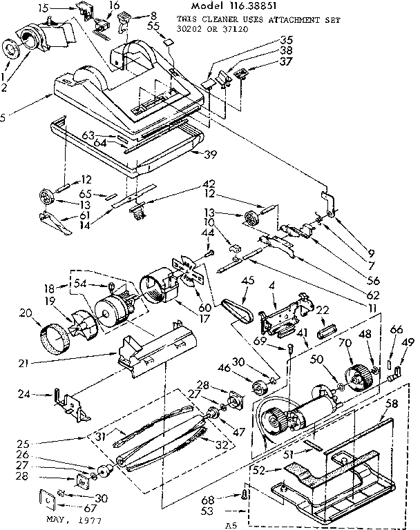 Nozzle And Motor Assembly Diagram and Parts List for 11638851  Kenmore Upright Vacuum