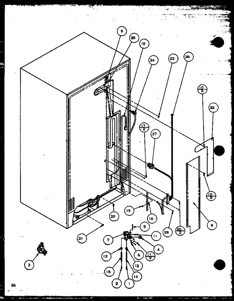 Cabinet Back Diagram and Parts List for SZD27KPL-P1101206WL  Amana Refrigerator