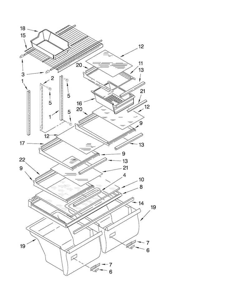 Shelf Parts Diagram and Parts List for M1TXEMMWS03  Maytag Refrigerator