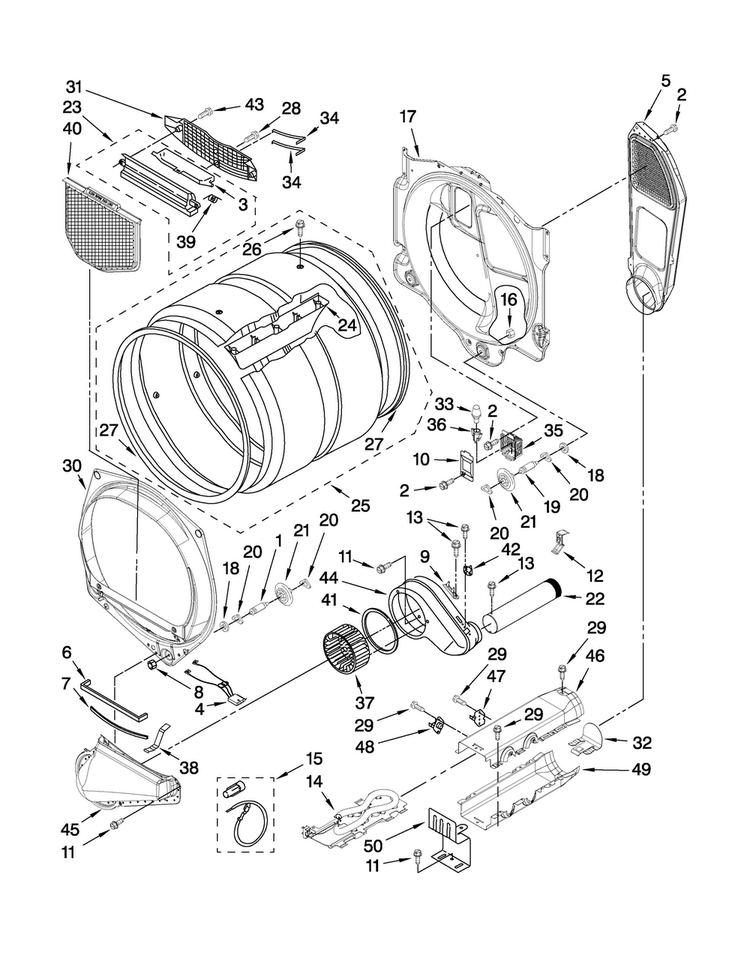 Bulkhead Parts Diagram and Parts List for MEDE300VW1  Maytag Dryer