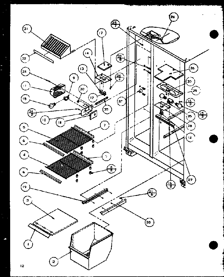 Freezer Shelving And Refrigerator Light Diagram and Parts List for SZDE27KPL-P1110603WL  Amana Refrigerator