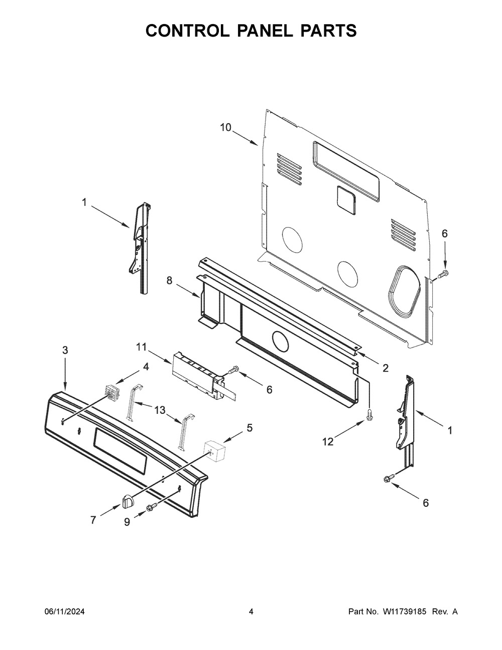 Control Panel Parts Diagram and Parts List for YAER6603SFW6  Amana Range