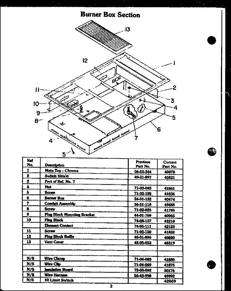 Page 1 Diagram and Parts List for EDR648  Caloric Cooktop