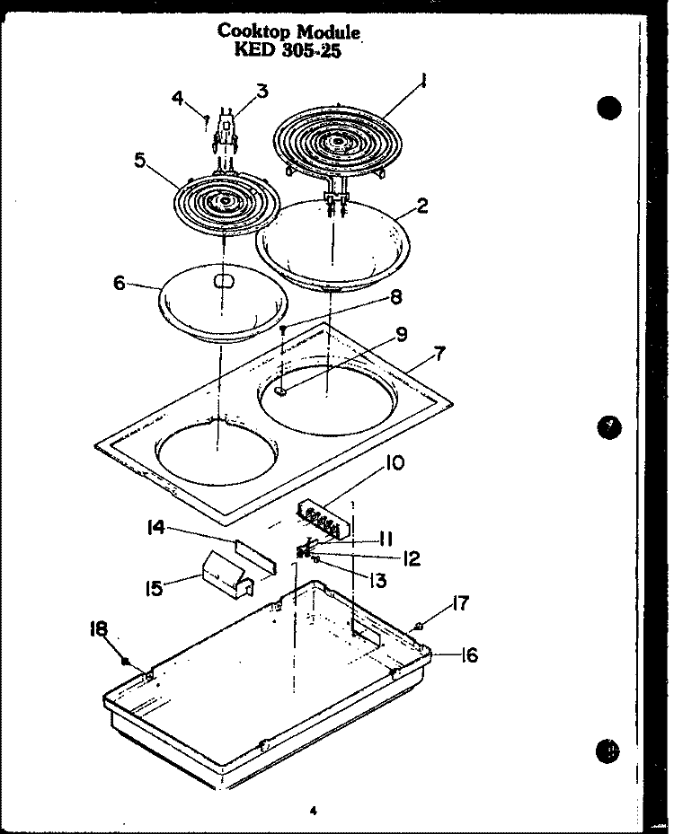 COOK TOP MODULE KED 305 - 25 Diagram and Parts List for EDR648  Caloric Cooktop