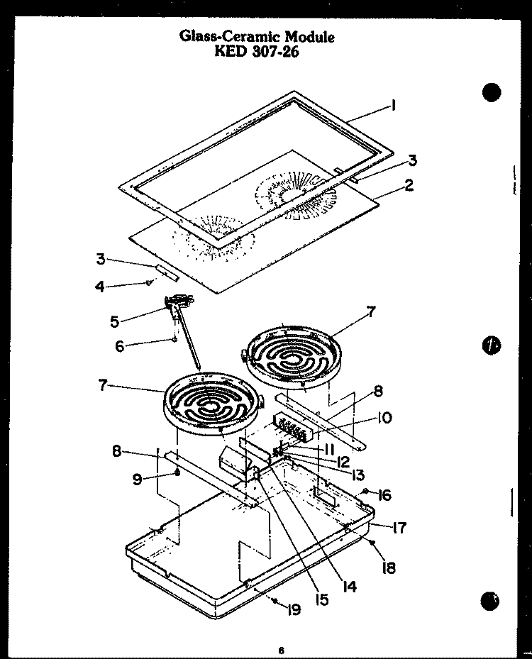 GLASS - CERAMIC MODULE Diagram and Parts List for EDR648  Caloric Cooktop