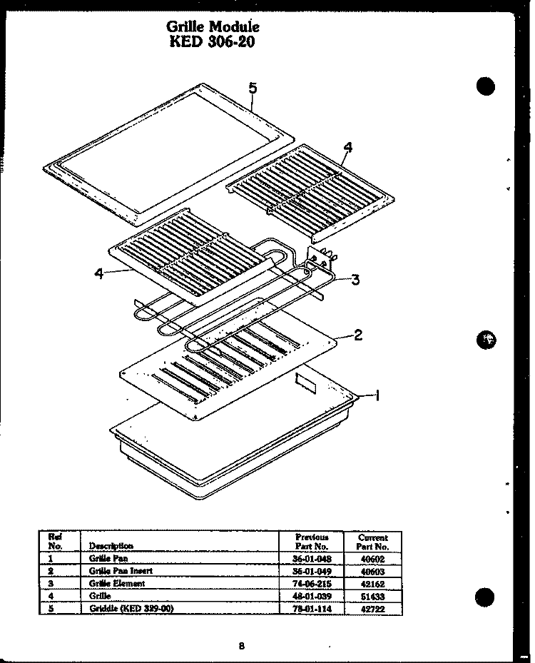 GRILLE MODULE KED 306 - 20 Diagram and Parts List for EDR648  Caloric Cooktop
