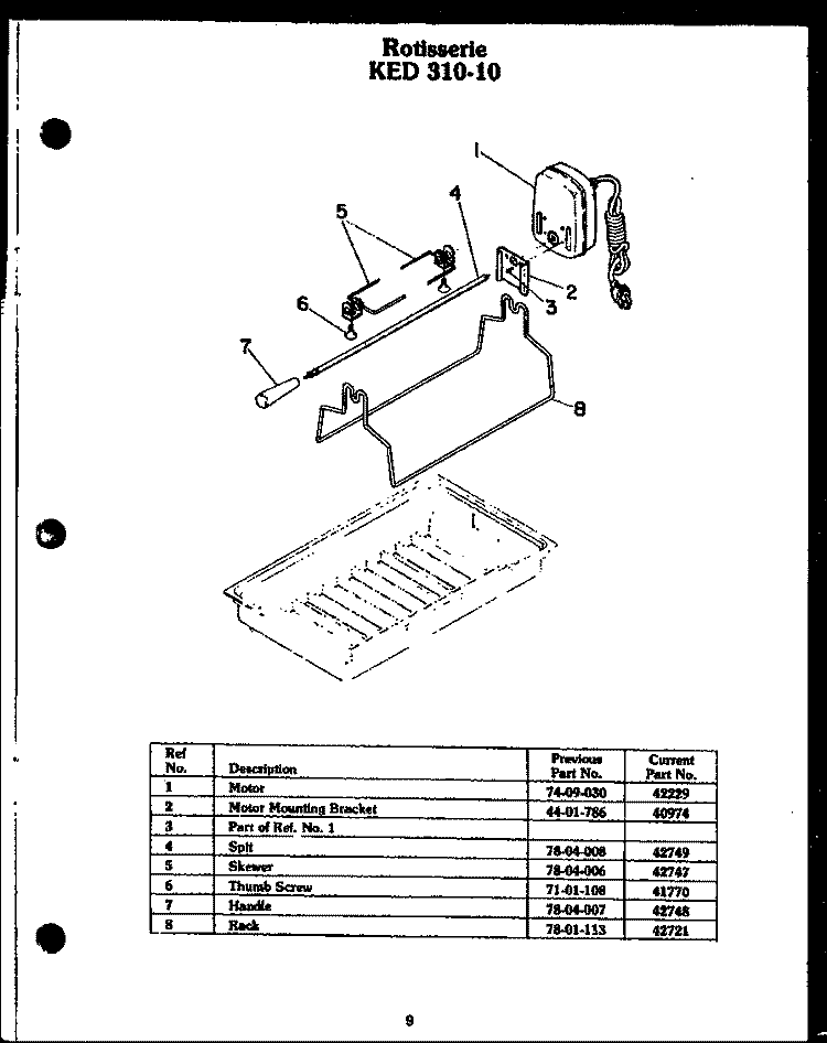 ROTISSERIE KED 310 - 10 Diagram and Parts List for EDR648  Caloric Cooktop
