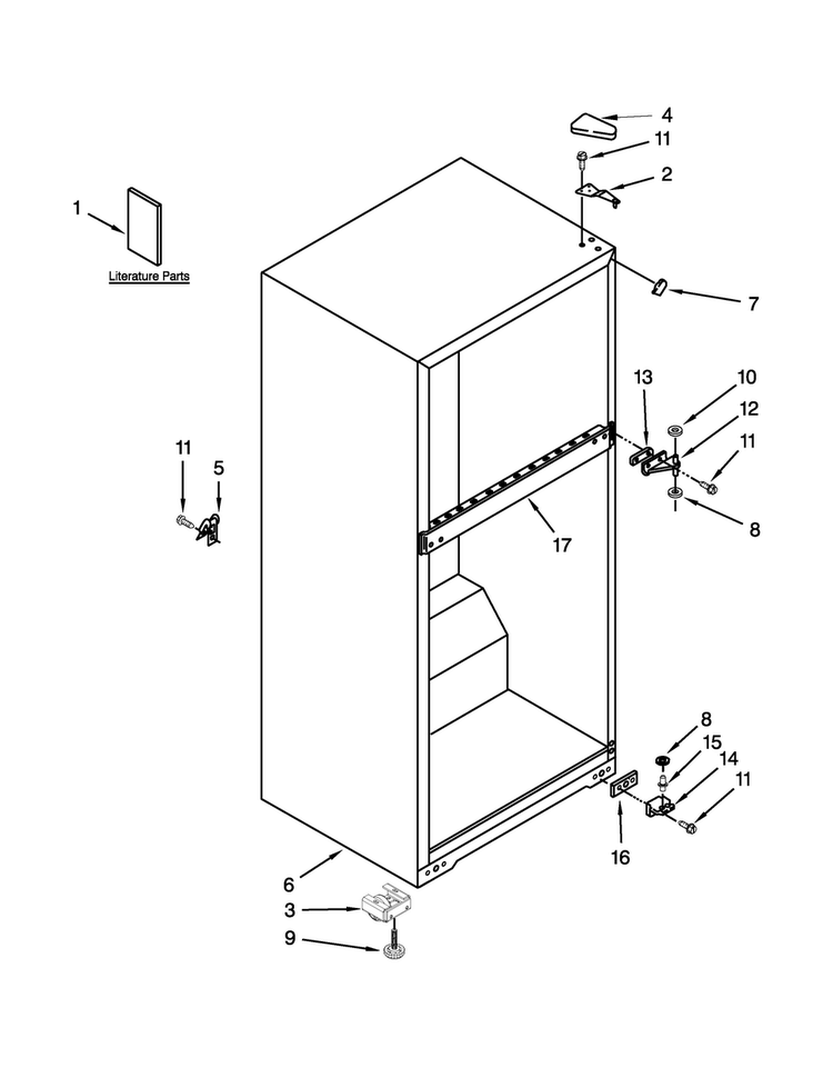 Cabinet Parts Diagram and Parts List for A4TXCGFBW01  Amana Refrigerator