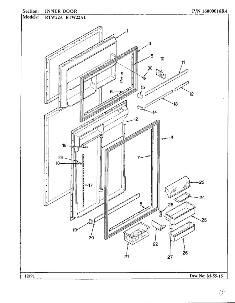 Inner Door Diagram and Parts List for 22752  Maytag Refrigerator