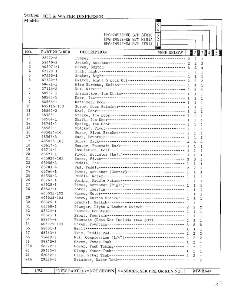 Ice And Water Dispenser Page 2 Diagram and Parts List for 24912-0A  Admiral Refrigerator