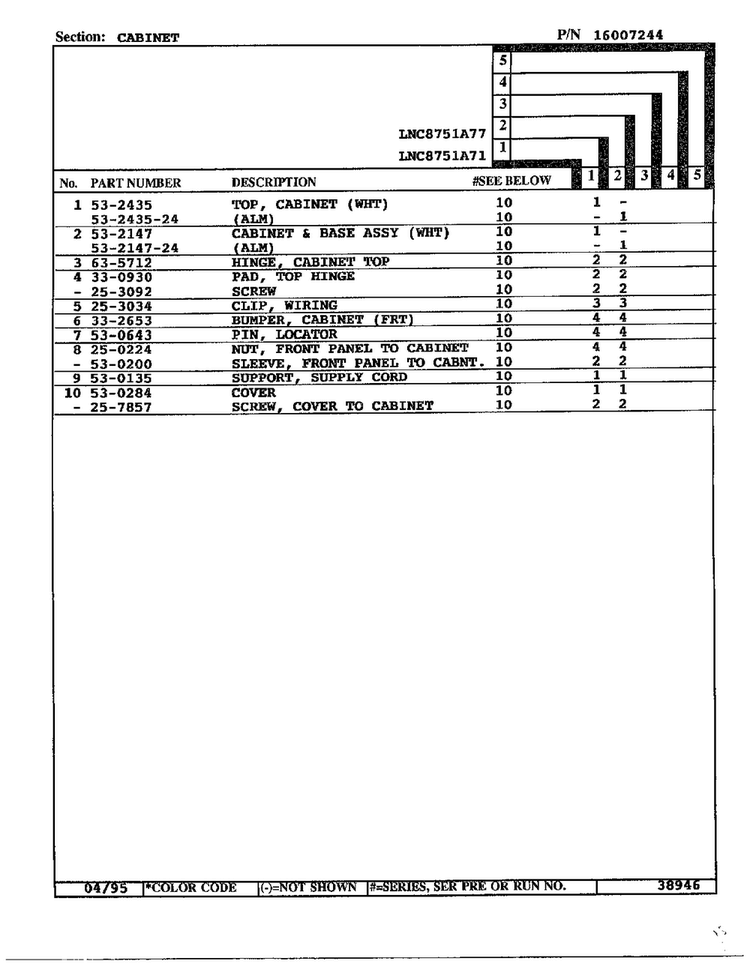 Cabinet Page 2 Diagram and Parts List for 8751A71  Norge Dryer