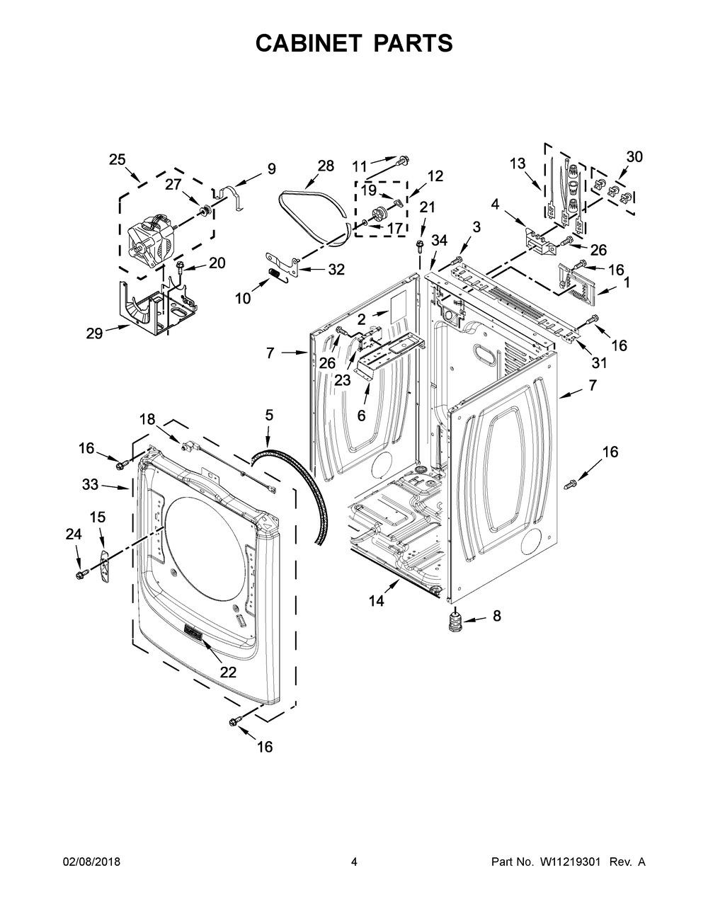 Cabinet Parts Diagram and Parts List for MED5500FW2  Maytag Dryer