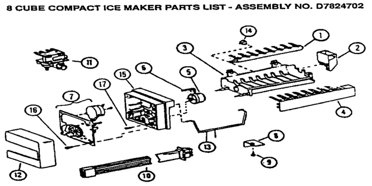 Icemaker Compact Diagram and Parts List for SXDE27NP-P1162207W  Amana Refrigerator