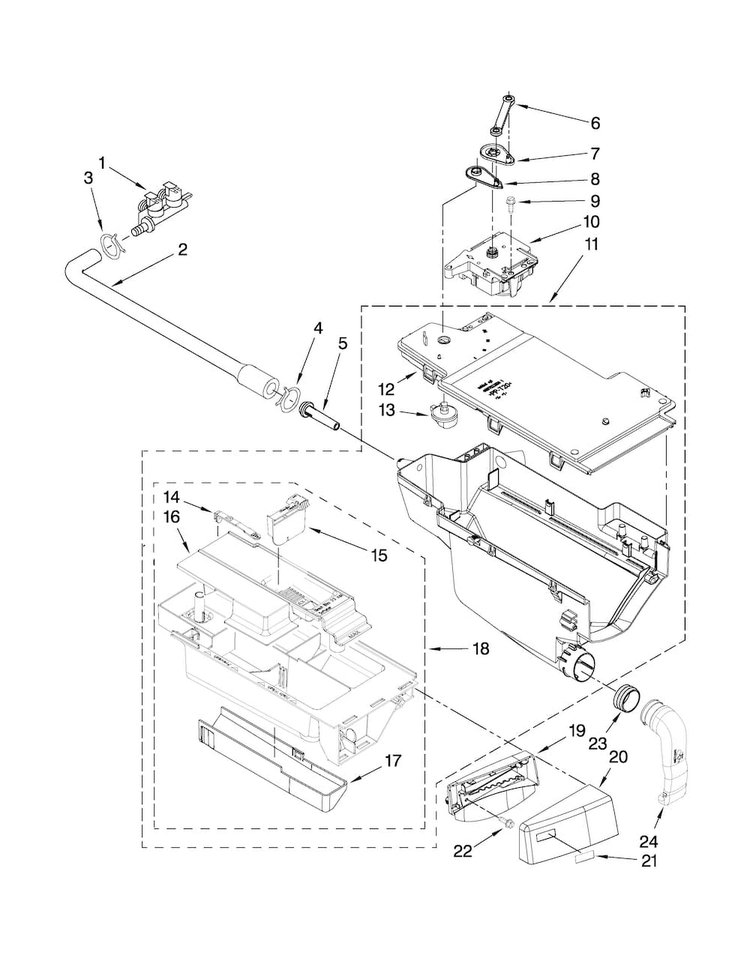 Dispenser Parts Diagram and Parts List for NFW7500VW00  Amana Washer
