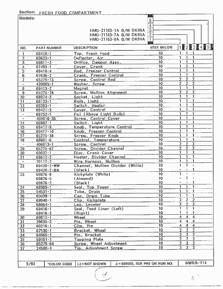 Fresh Food Compartment Page 2 Diagram and Parts List for 21163-0A  Admiral Refrigerator