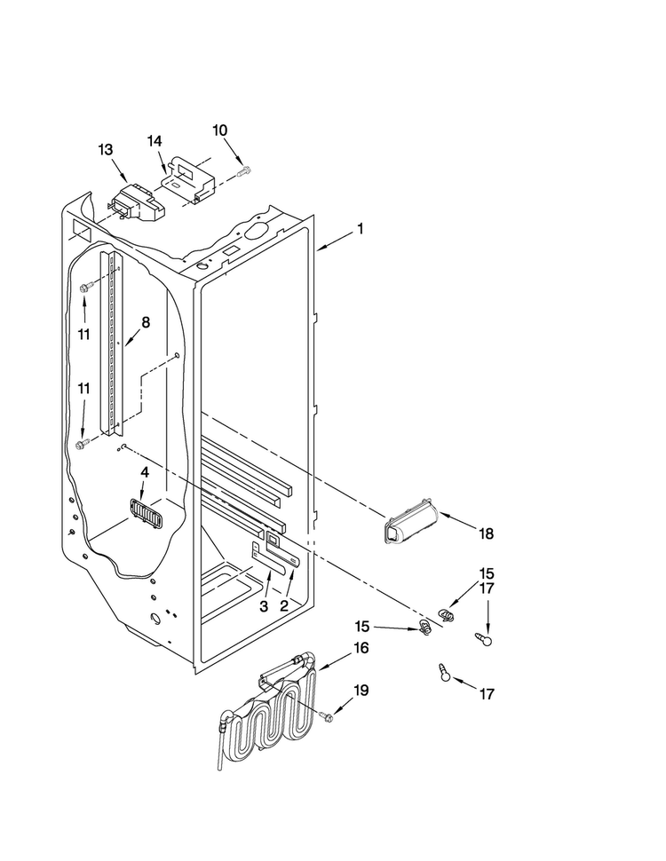Refrigerator Liner Parts Diagram and Parts List for MSD2559XEB00  Maytag Refrigerator