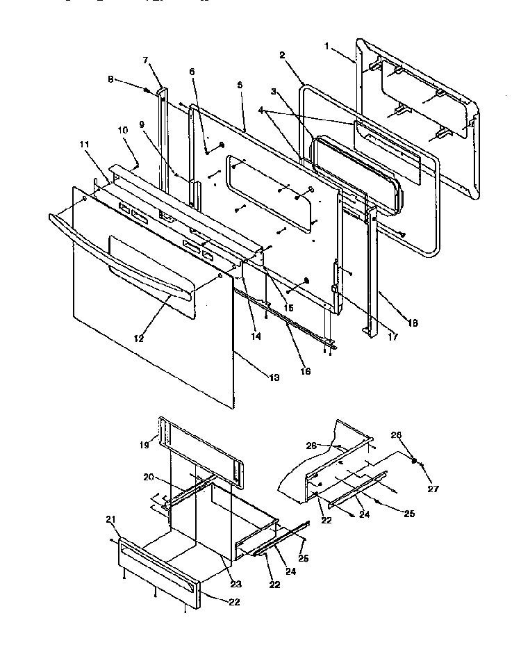 Oven Door And Storage Door Diagram and Parts List for ARG7301W-P1143330NW  Amana Range