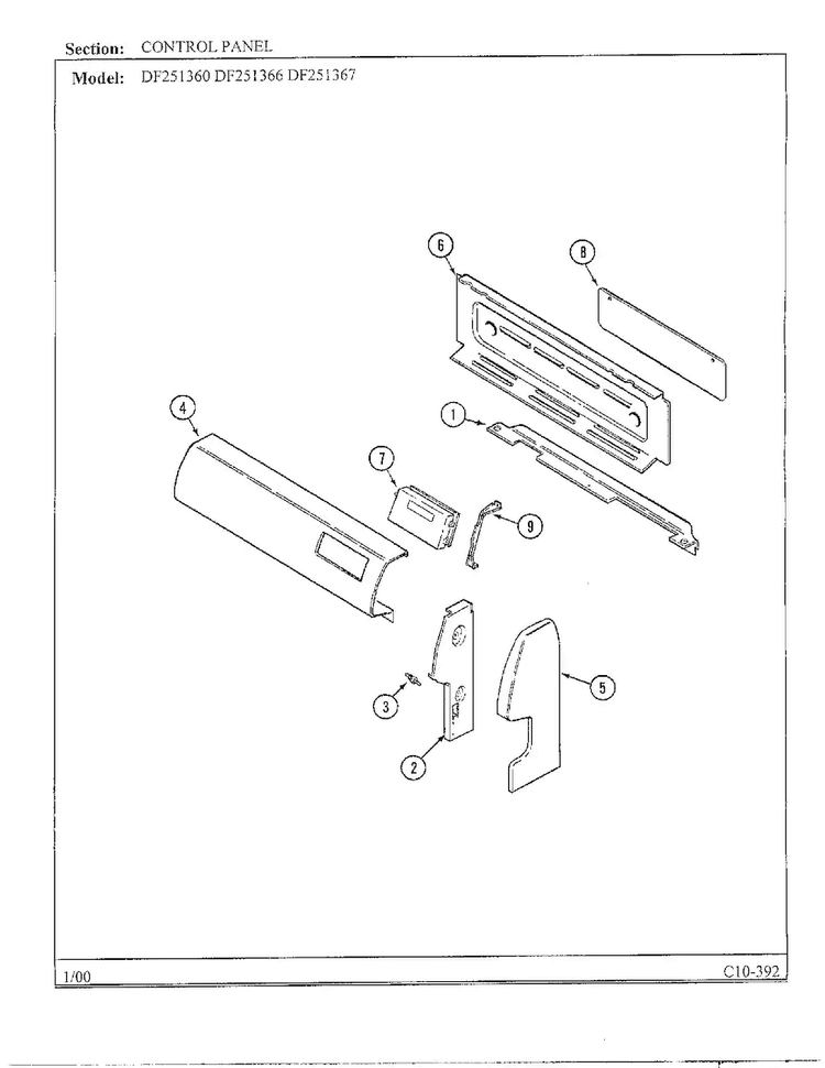 Control Panel Diagram and Parts List for DF251360  Magic Chef Range