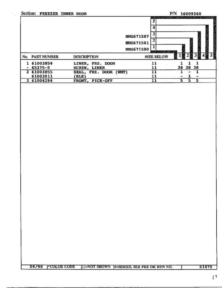 Freezer Inner Door Page 2 Diagram and Parts List for HMG671580  Admiral Refrigerator