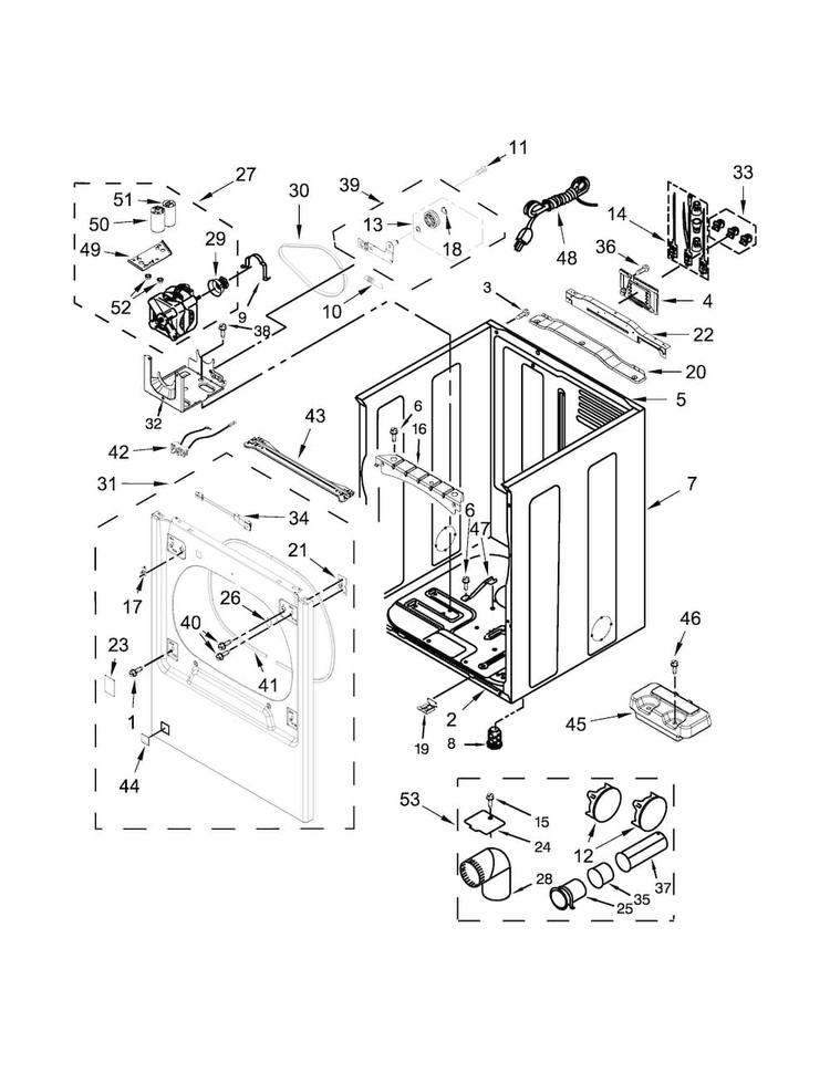Cabinet Parts Diagram and Parts List for MGDB855DC0  Maytag Dryer