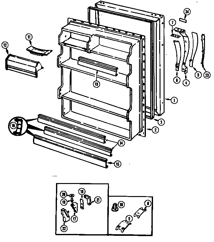 Fresh Food Door Diagram and Parts List for RB191PA DG51B Magic Chef Refrigerator