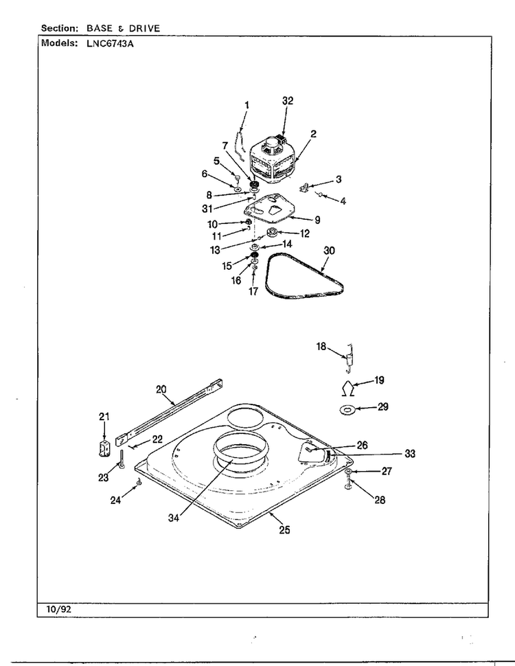 Base & Drive Diagram and Parts List for 6743B  Norge Washer