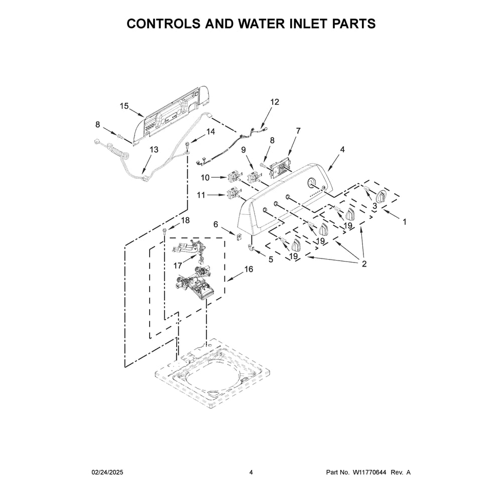Controls And Water Inlet Parts Diagram and Parts List for MVW4005SW0  Maytag Washer