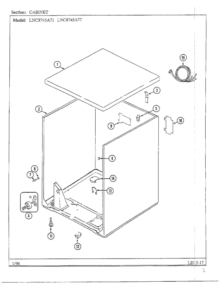 Cabinet Diagram and Parts List for LNC-8745  Maytag Dryer