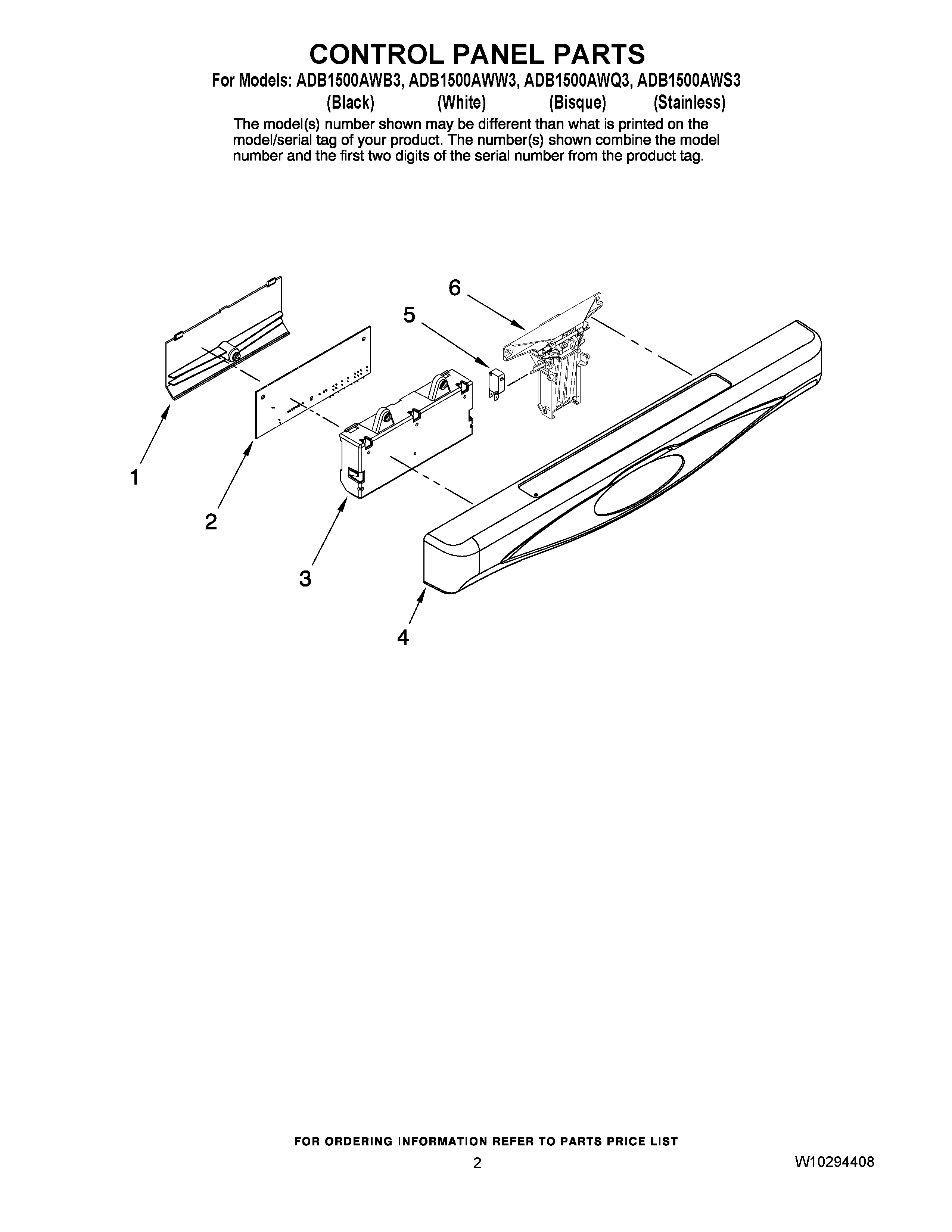 02 - CONTROL PANEL PARTS Diagram and Parts List for ADB1500AWW3  Maytag Dishwasher