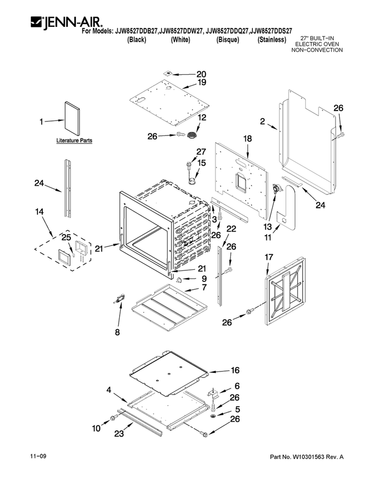 Oven Parts Diagram and Parts List for JJW8527DDQ27  Jenn-Air Wall Oven