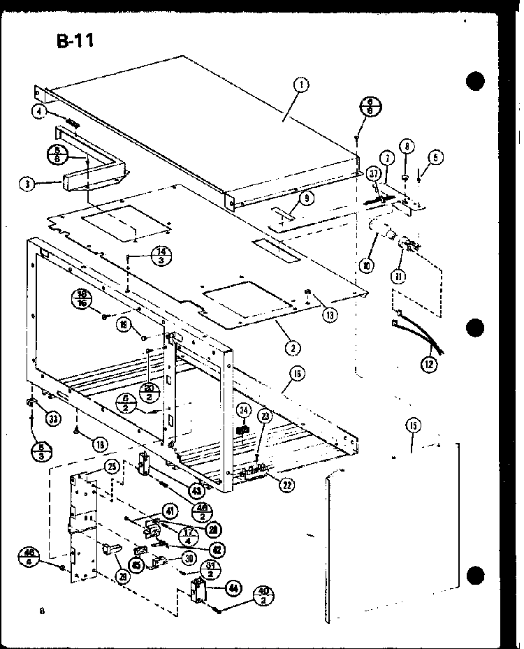 Outer Case/switch Diagram and Parts List for RO-1010 P75992-2M Amana Microwave