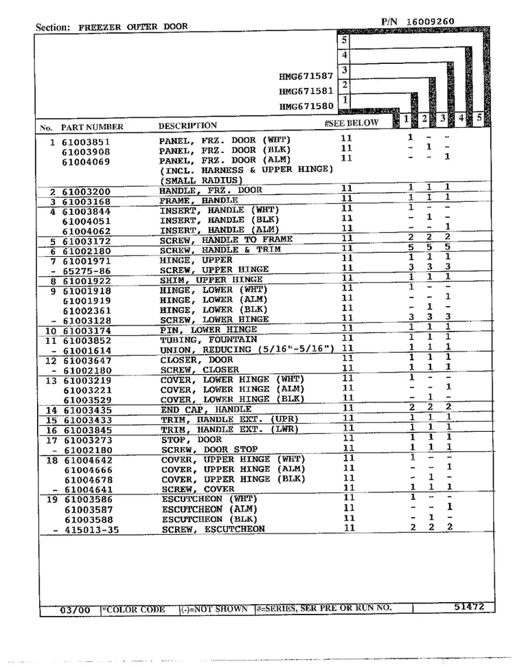 Freezer Outer Door Page 2 Diagram and Parts List for HMG671580  Admiral Refrigerator