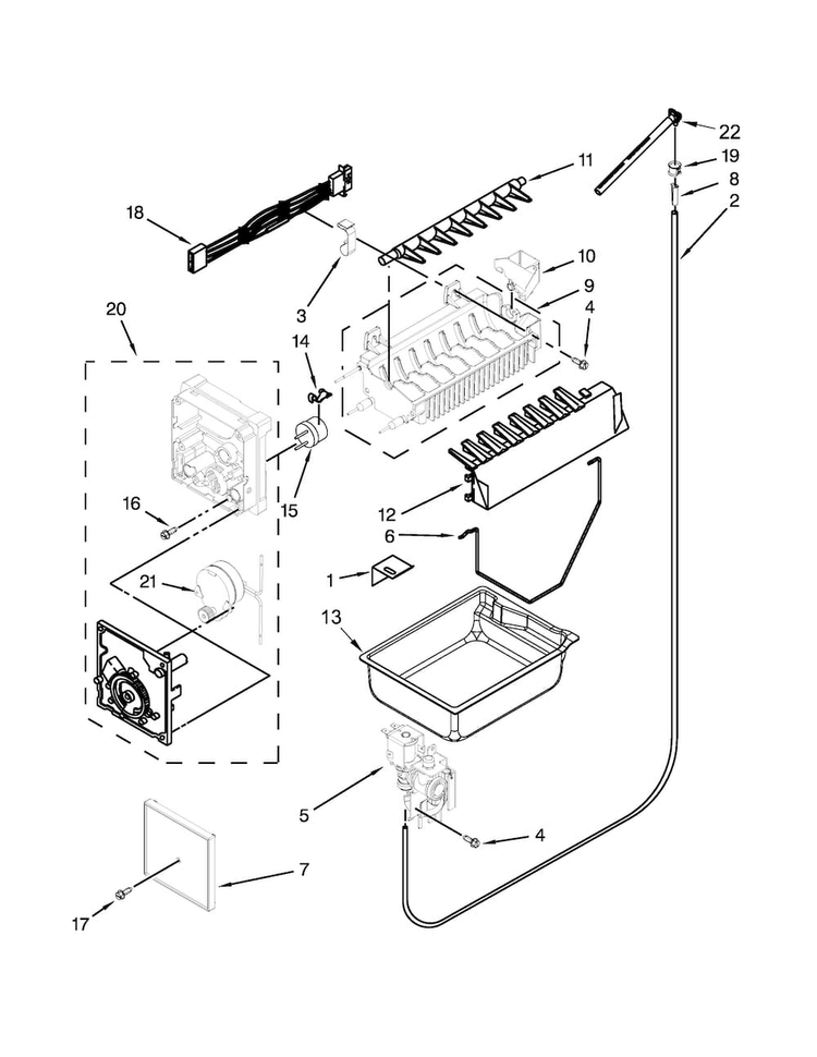 Icemaker Parts Diagram and Parts List for MFF2258DEH01  Maytag Refrigerator