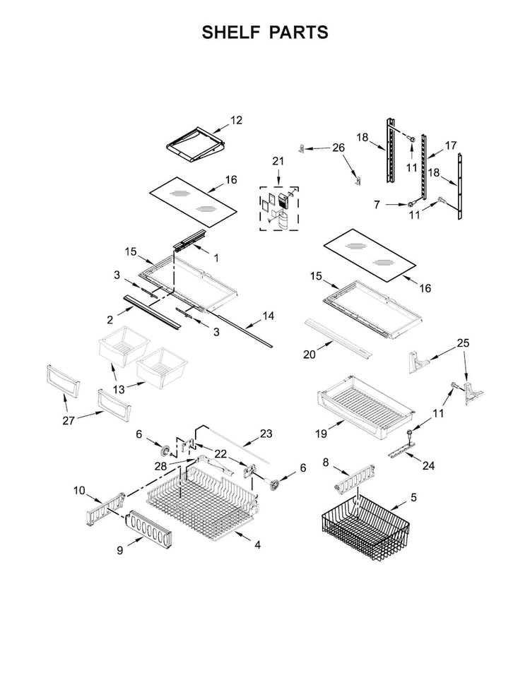 Shelf Parts Diagram and Parts List for MBF2258FEZ01  Maytag Refrigerator