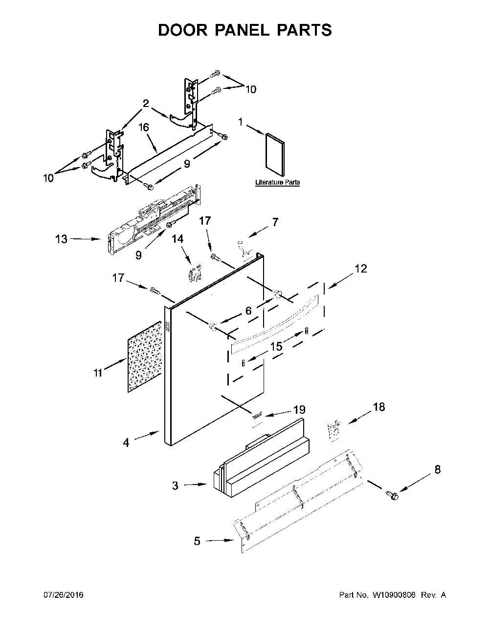 Door Panel Parts Diagram and Parts List for 66514819N611  Kenmore Dishwasher