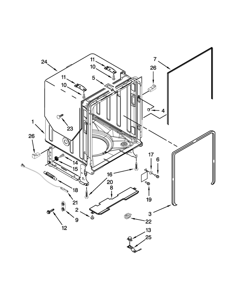 Tub And Frame Parts Diagram and Parts List for JDB8200AWP0  Jenn-Air Dishwasher