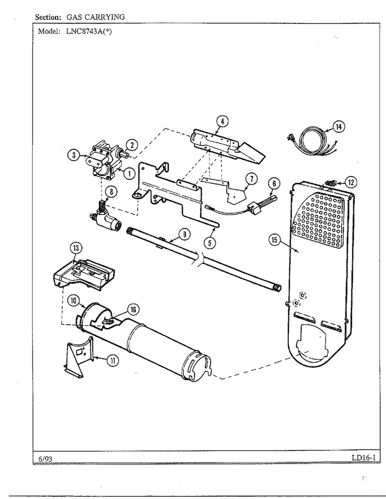 Gas Carrying Diagram and Parts List for 8743A  Norge Dryer