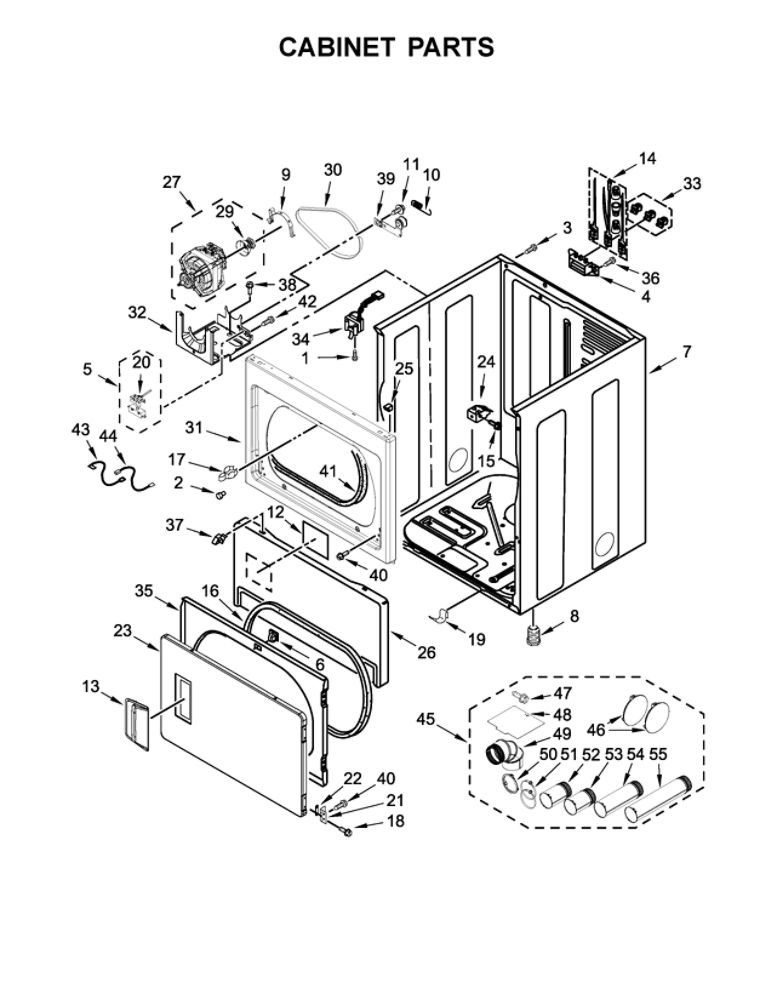 Cabinet Parts Diagram and Parts List for MEDP575GW0  Maytag Dryer