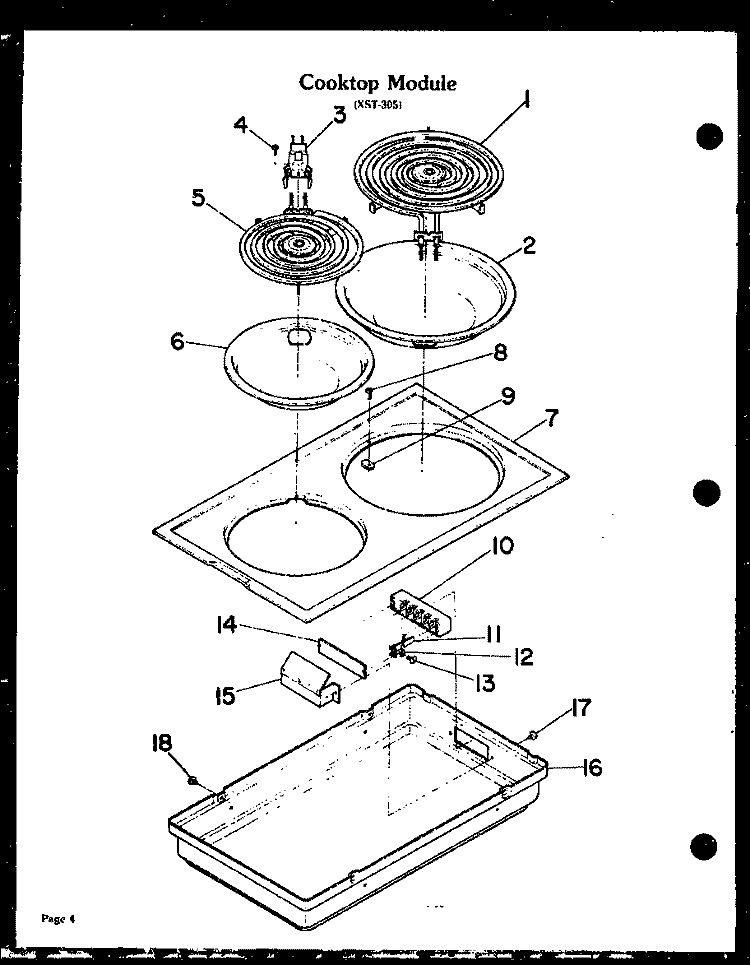 Page 3 Diagram and Parts List for XST-305  Amana Cooktop