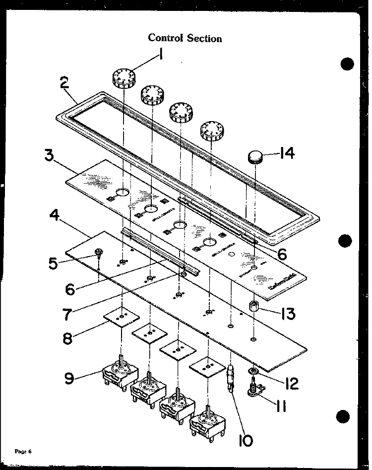 CONTROL SECTION Diagram and Parts List for KET700  Amana Cooktop