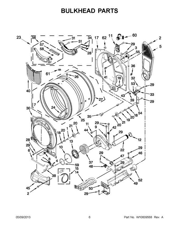 03 - Bulkhead Parts Diagram and Parts List for YMED4200BG0  Maytag Dryer