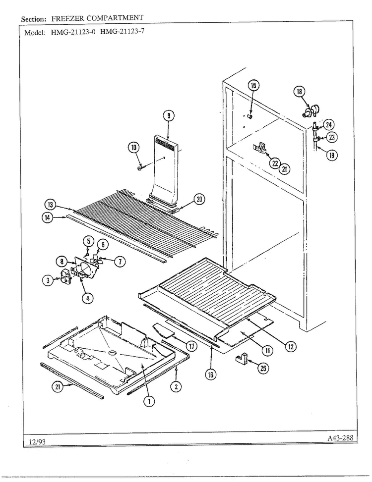 Freezer Compartment Diagram and Parts List for 21123-0  Admiral Refrigerator