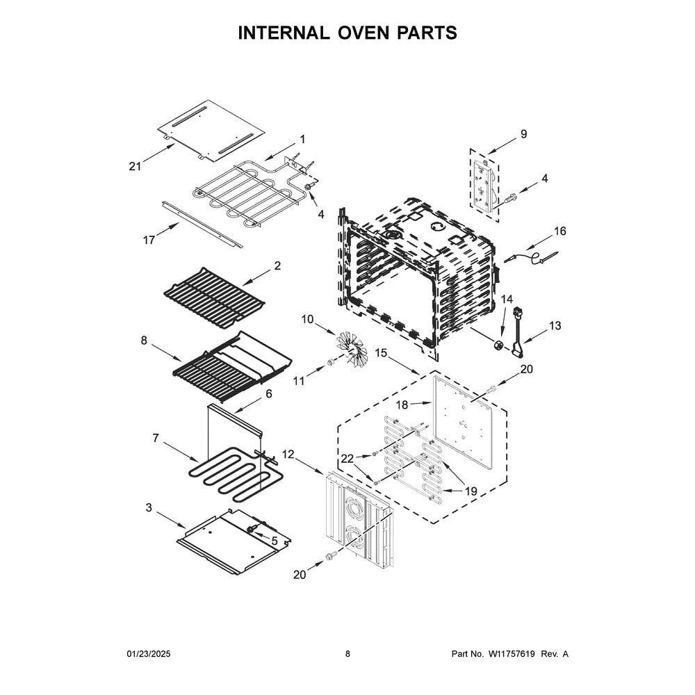 Internal Oven Parts Diagram and Parts List for JOECC730RL00  Jenn-Air Microwave Oven Combo