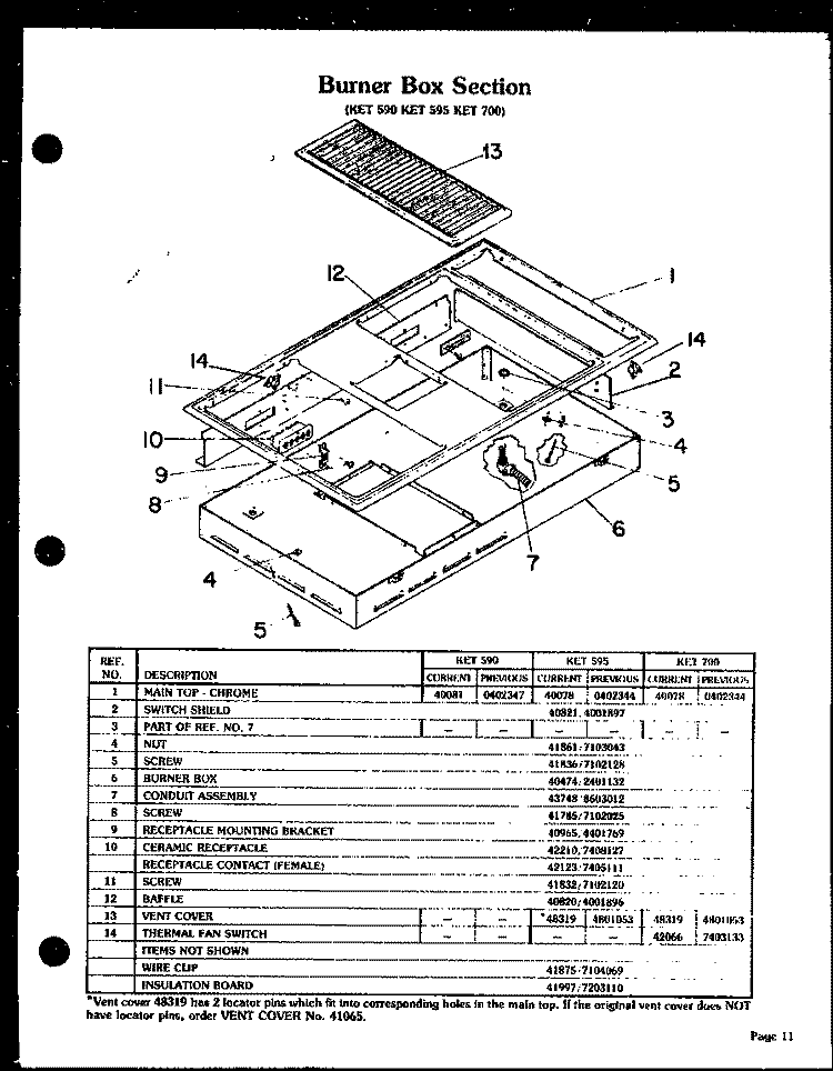 BURNER BOX SECTION Diagram and Parts List for KET590  Amana Cooktop