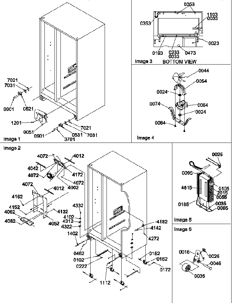 Rollers, Hinges, And Evaporator Assemblies Diagram and Parts List for SRD520TW-P1313101WW  Amana Refrigerator
