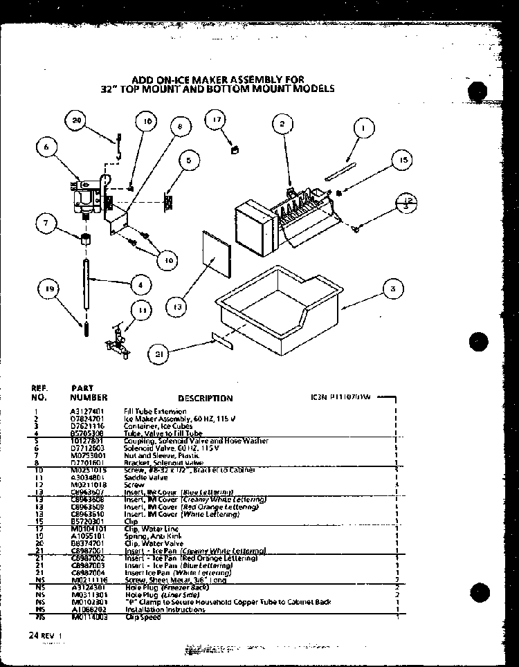 Icemaker Diagram and Parts List for TX20QBG-P1111704WG  Amana Refrigerator